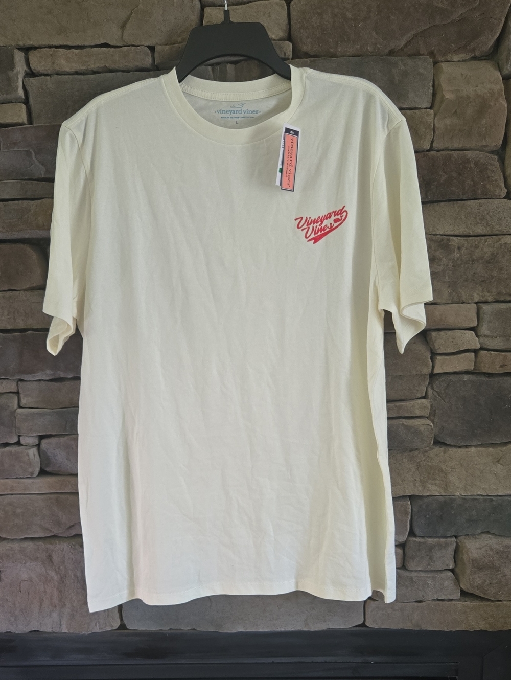 Vineyard Vines Cream Short-Sleeve Tee with Red Logo